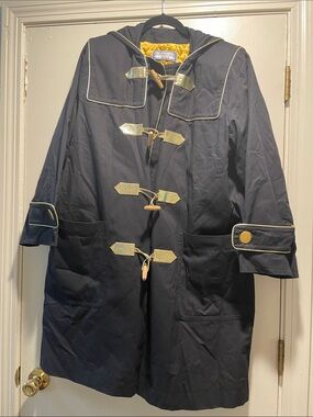Yves Saint Laurent Vintage Navy Duffle Coat Gold Trim Quilt Lining Toggles